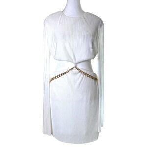 12th Tribe Size XL Ivory Accordian Mini Dress Chain Accent Open‎ at Waist  NWT
